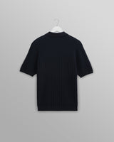 wax london men's Naples - Midnight Navy Textured Knitted Polo Shirt