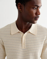 wax london men's Naples - Natural Mini Geometric Knitted Polo