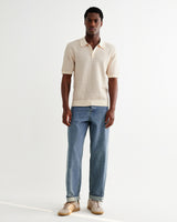 wax london men's Naples - Natural Mini Geometric Knitted Polo