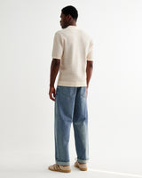 wax london men's Naples - Natural Mini Geometric Knitted Polo