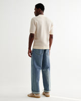 wax london men's Naples - Natural Mini Geometric Knitted Polo