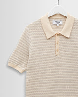 wax london men's Naples - Natural Mini Geometric Knitted Polo
