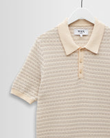 wax london men's Naples - Natural Mini Geometric Knitted Polo