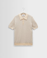 wax london men's Naples - Natural Mini Geometric Knitted Polo