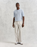 wax london men's Naples - Pale Blue Textured Knitted Polo Shirt
