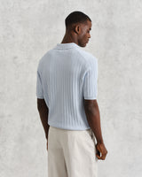 wax london men's Naples - Pale Blue Textured Knitted Polo Shirt