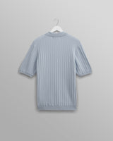 wax london men's Naples - Pale Blue Textured Knitted Polo Shirt