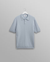 wax london men's Naples - Pale Blue Textured Knitted Polo Shirt