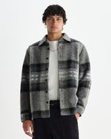 wax london men's Nolan - Grey And Blue Check Wool Overshirt