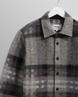 wax london men's Nolan - Grey And Blue Check Wool Overshirt