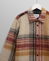 wax london men's Nolan - Natural And Multicolour Check Wool Overshirt