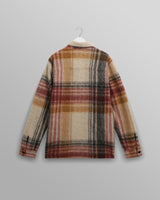 wax london men's Nolan - Natural And Multicolour Check Wool Overshirt