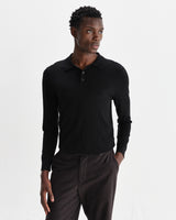 wax london men's Oban - Black Worsted Wool Knitted Polo
