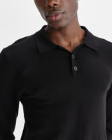 wax london men's Oban - Black Worsted Wool Knitted Polo