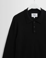 wax london men's Oban - Black Worsted Wool Knitted Polo