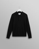 wax london men's Oban - Black Worsted Wool Knitted Polo
