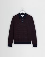 wax london men's Oban - Brown And Navy Geometric Long-Sleeve Knitted Polo