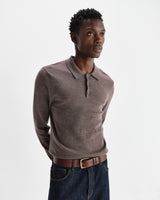 wax london men's Oban - Brown Marl Worsted Wool Knitted Polo