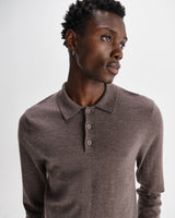 wax london men's Oban - Brown Marl Worsted Wool Knitted Polo