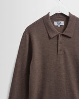 wax london men's Oban - Brown Marl Worsted Wool Knitted Polo
