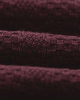 wax london men's Oban - Burgundy Textured-Check Knitted Long Sleeve Polo Shirt