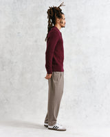 wax london men's Oban - Burgundy Textured-Check Knitted Long Sleeve Polo Shirt