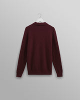 wax london men's Oban - Burgundy Textured-Check Knitted Long Sleeve Polo Shirt