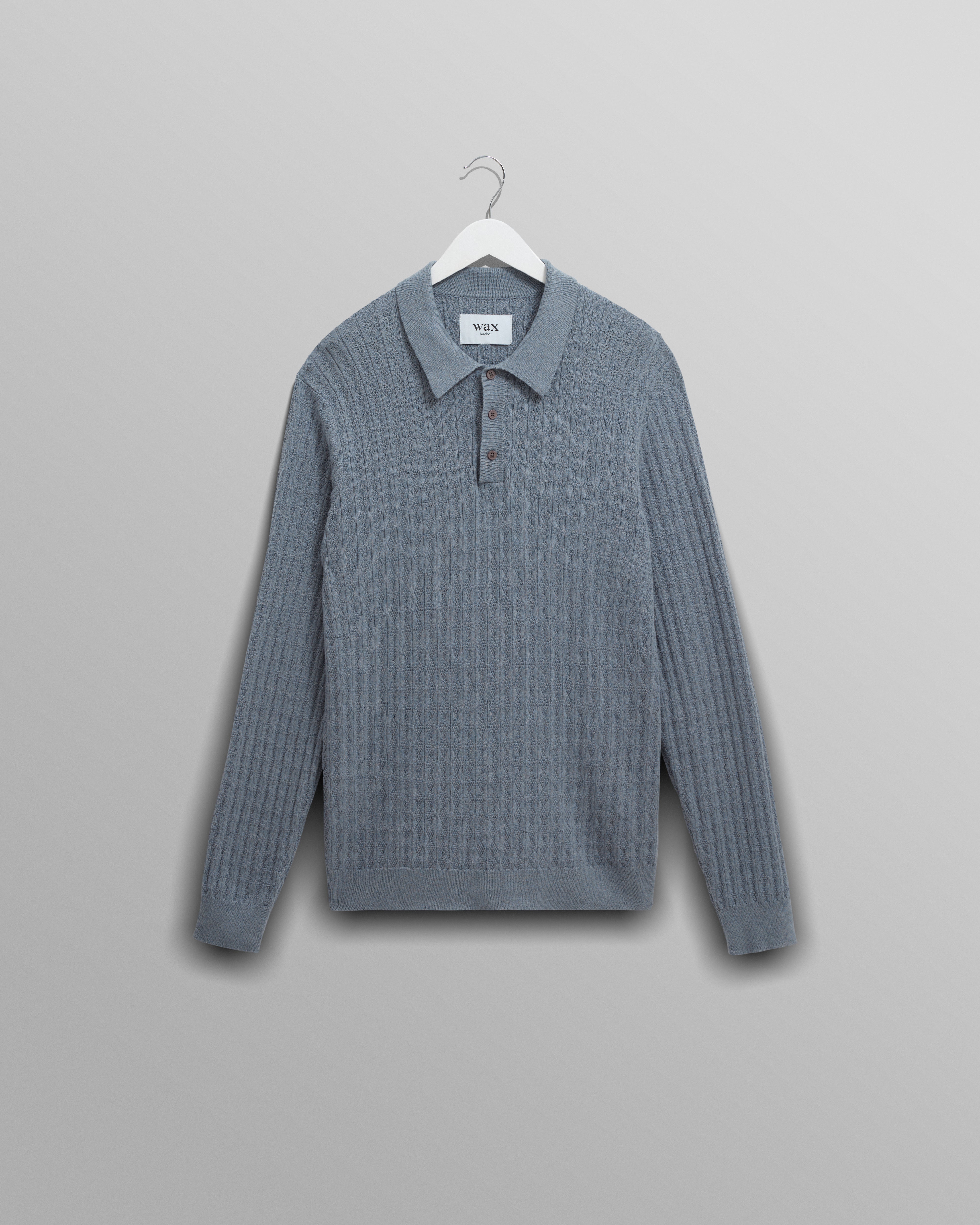 wax london men's Oban - Grey Blue Diamond Stripe Knitted Polo