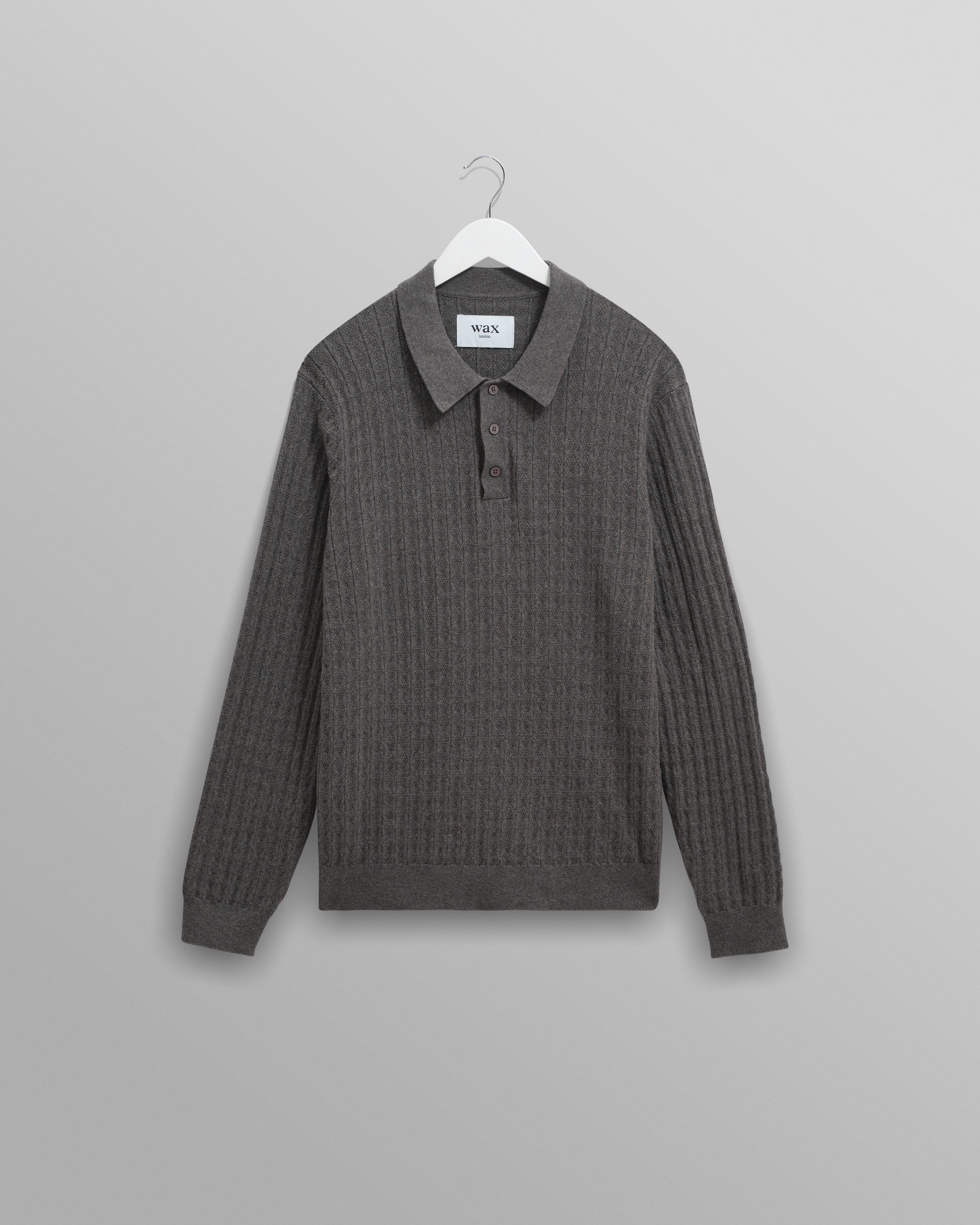 wax london men's Oban - Grey Marl Diamond Stripe Knitted Polo