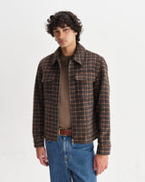 wax london men's Osier - Navy And Brown Drawn-Check Italian Wool Jacket