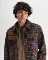 wax london men's Osier - Navy And Brown Drawn-Check Italian Wool Jacket