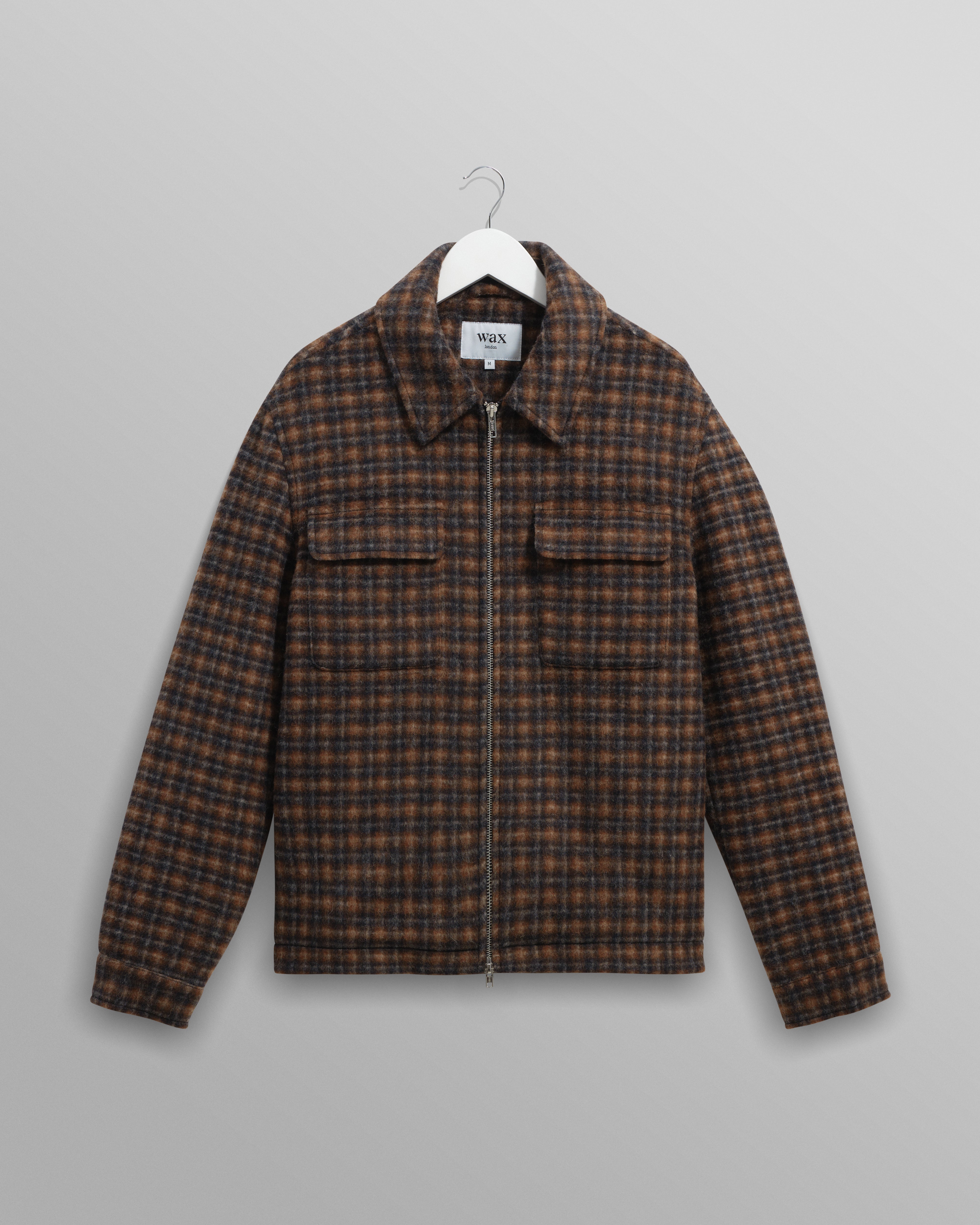 Men's Navy And Brown Drawn-Check Italian Wool Jacket | Wax London