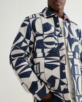 wax london men's Otto - Blue And Ecru Quilted Jacquard Overshirt