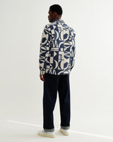 wax london men's Otto - Blue And Ecru Quilted Jacquard Overshirt