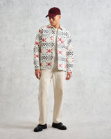 wax london men's Otto - Ecru And Red Quilted Overshirt