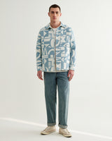 wax london men's Otto - Light Blue And Ecru Quilted Jacquard Overshirt
