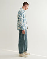 wax london men's Otto - Light Blue And Ecru Quilted Jacquard Overshirt