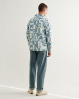 wax london men's Otto - Light Blue And Ecru Quilted Jacquard Overshirt