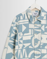 wax london men's Otto - Light Blue And Ecru Quilted Jacquard Overshirt