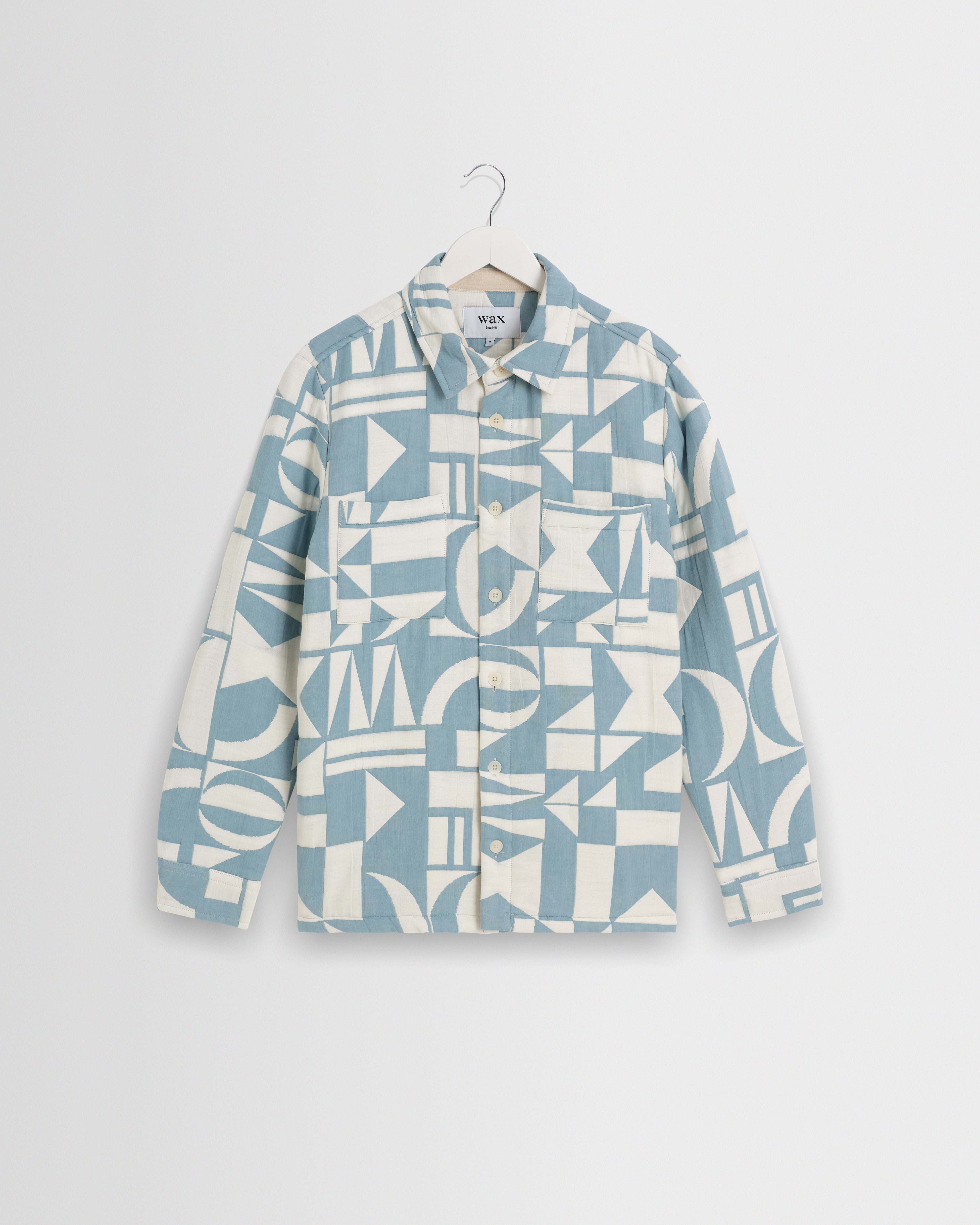 Men's Light Blue And Ecru Jacquard Overshirt | Wax London