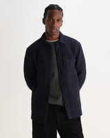 wax london men's Otto - Navy And Brown Ornate Quilted Overshirt