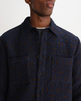 wax london men's Otto - Navy And Brown Ornate Quilted Overshirt