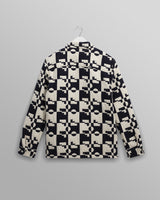 wax london men's Otto - Navy And Ecru Jigsaw Jacquard Overshirt