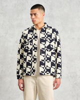 wax london men's Otto - Navy And Ecru Jigsaw Jacquard Overshirt