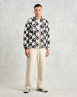 wax london men's Otto - Navy And Ecru Jigsaw Jacquard Overshirt