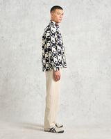 wax london men's Otto - Navy And Ecru Jigsaw Jacquard Overshirt