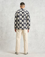 wax london men's Otto - Navy And Ecru Jigsaw Jacquard Overshirt