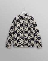 wax london men's Otto - Navy And Ecru Jigsaw Jacquard Overshirt