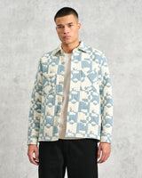 wax london men's Otto - Pale Blue And Ecru Jigsaw Jacquard Overshirt