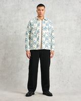 wax london men's Otto - Pale Blue And Ecru Jigsaw Jacquard Overshirt